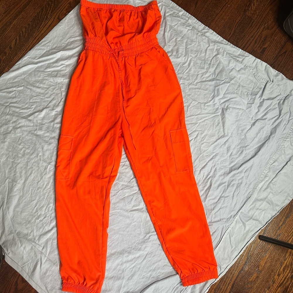 Women's Strapless Orange Drawstring Jumper - Picture 4 of 12
